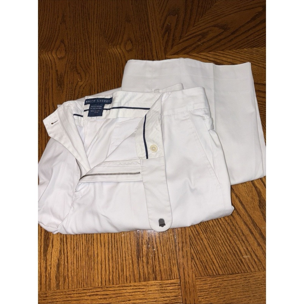 Ralph Lauren Mens White Cotton Straight Leg Trousers Side Adjusters Size 16